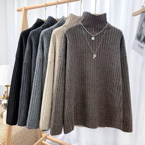 Korean Of The High-Neck Knitted Sweater Women Autumn Winter All-Match Loose Lazy Bottoming Outer Liner Gentle Wind Ladies Blouse