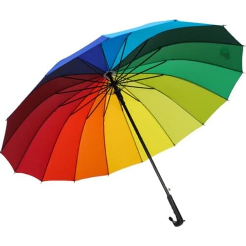 Rainbow Umbrella Big Long Handle Straight Colorful Umbrella Male Female Sunny And Rainy Umbrella LX7331