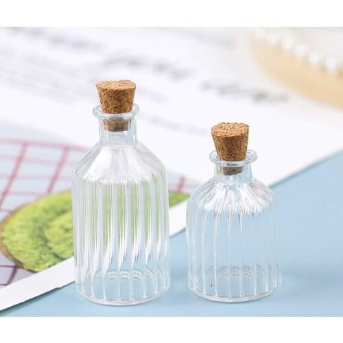 1:12 Dollhouse Miniature Glass Bottle Cork Cover Tiny Jar Vials Model Doll Toy