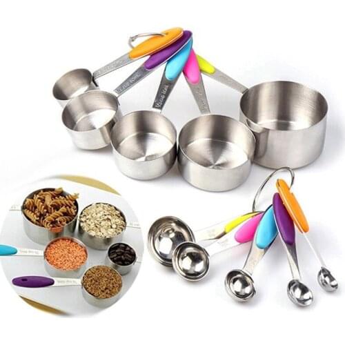 10Pcs Stainless Steel Measuring Cups & Spoons Tea Spoon Set Kitchen Tool
