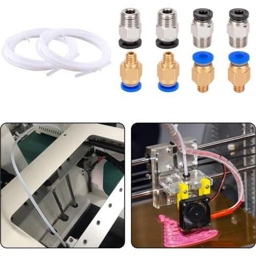 2M White PTFE Tube Tubing + 4 * PC4-M6 Fittings + 4 * PC4-M10 Straight Pneumatic Fitting Connector for 3D Printer 1.75mm