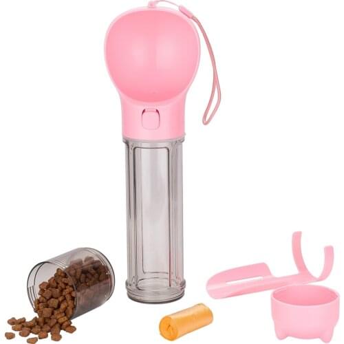 3 in 1 Portable Dog Cat Water Bottle with Dog Food Box, Waste Bag & Poop Shovel Pet Feeder Drinking Bowl Dispenser Outdoor