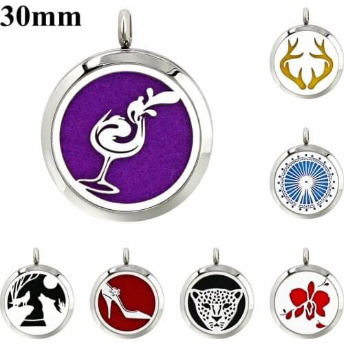 30mm Bling Aroma Locket 316L Stainless Steel Essential Oil Diffuser Perfume Locket Pendant Free 10pads