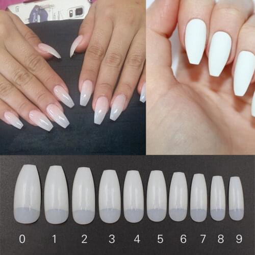 10Size-500pcs Ballet Nail Tips Poly Tips Gel Nail Dual Forms Finger Extension Nail Art UV Builder Easy Find Poly Nail Gel Tool