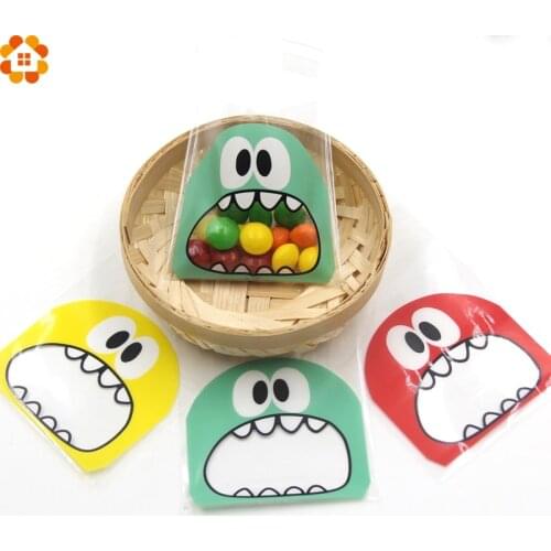50PCS 7X7CM 3Colors Cute Cartoon Monster Cookie&Candy Bag Self-Adhesive Plastic Bags For Biscuits Snack Baking Package Supplies