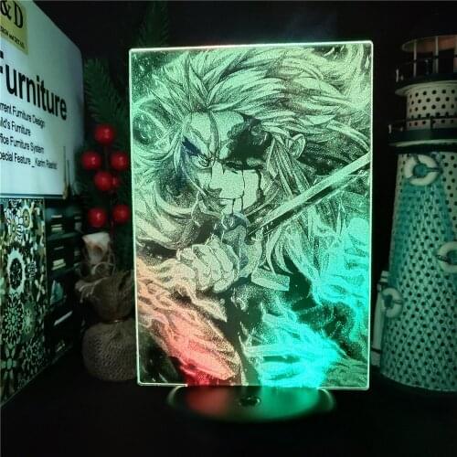 Acrylic Led 3D Night Light Anime Demon Slayer Rengoku Kyoujurou Manga Figurine Lamp Kids Child Bedroom Decor Lighting Cool Gift