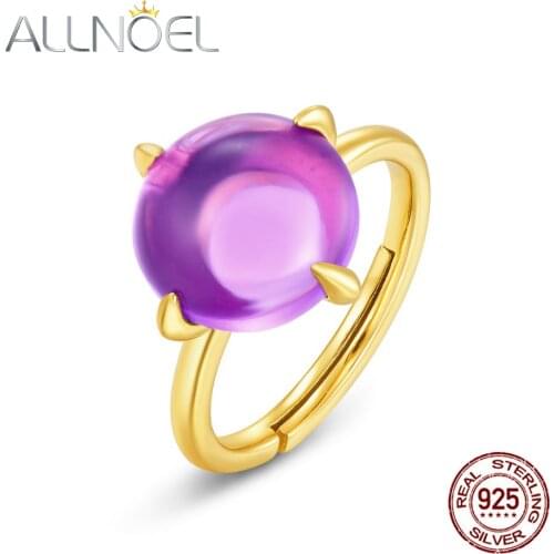 ALLNOEL 925 Sterling Silver Rings For Women Synthetic Amethyst Solitaire Gemstone Candy Series Engagement Fine Adjustable Rings