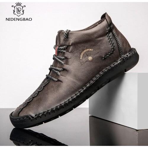 Large Size 39-50 Male Casual Men shoes 2021 Fashion New Leather Fur Handmade Vintage High Tops Male Boots Warm Sneakers Hombres