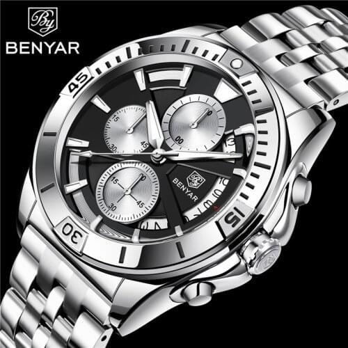 Reloj Hombre BENYAR Military Watches Brand Luxury Waterproof Fashion Chronograph Sport Quartz Wristwatches For Men Clock Relogio