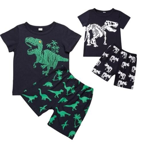 Baby Boy Kids Cartoon Clothes 2pcs Dinosaur Pattern Short Tops Pants Sleepwear Casual Summer Outfit 3-8Years