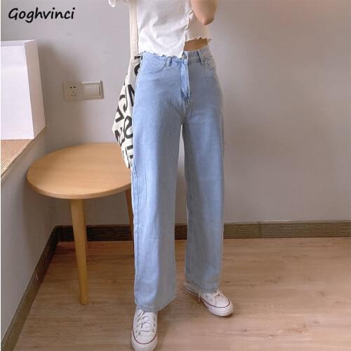 Jeans Women Casual Zipper Fly Straight Korean Style Soft Summer All-match Solid Streertwear Fashion New Arrival Hot Sale Popular