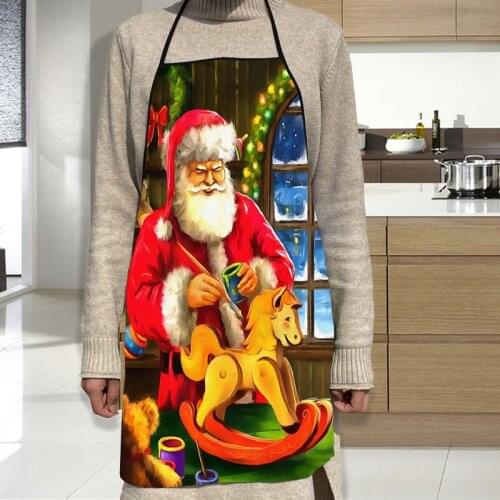 Christmas Art Santa Apron Grill Kitchen Chef Apron Professional for BBQ, Baking, Cooking for Men Women 68X95cm and 50X75cm