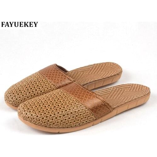 FAYUEKEY 18 New Fashion Summer Home Linen Cane Non-slip Breathable Slippers Men Indoor\Floor Beach Boys Slippers Slides Shoes