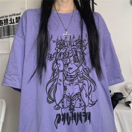 Harajuku T-Shirt Kawaii Y2K Gothic Anime Cartoon Print Streetwear Punk Women Tops Tee Cotton Dropshipping Korean Style Clothes