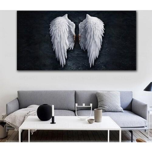 GoldLife Fashion Canvas Painting Pop Art Black And White Angel Wings Wall Big Size Pictures For Living Rooms