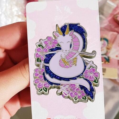 Haku Dragon Spirit Enamel Pin Surrouned by Sakura Brooch Ghibli Anime Movie Fans Beautiful Addition