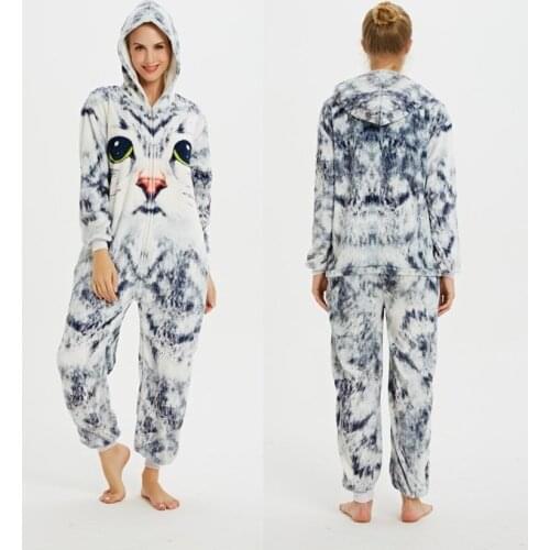 3D Cat Printing Onesies Cartoon Kigurumi Pajamas Adult Animal Jumpsuit Winter Homewear Suit Sleepwear Unisex Costume