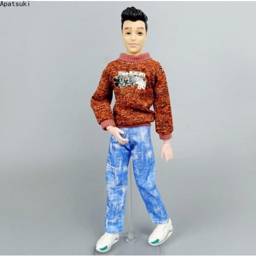 Brown Doll Clothes For Ken Boy Doll Outfits Coat & Denim Trousers Pants For Barbies Boyfriend Ken Prince Accessories Toys 1/6