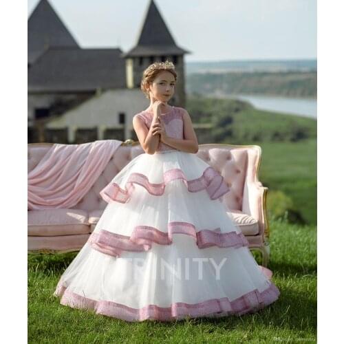 Beauty White/Pink Layers Beads Girls Pageant Dresses Flower Girl Dresses Holidays/Birthday Skirt Princess Skirt Custom