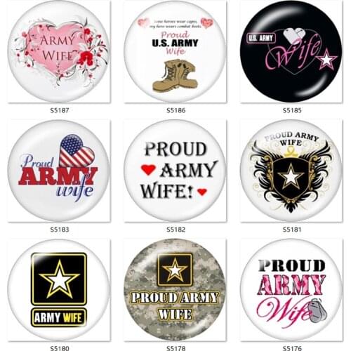 PROUD ARMY WIFE 12mm/18mm Round glass cabochon flat back Making findings snap button jewelry S5176