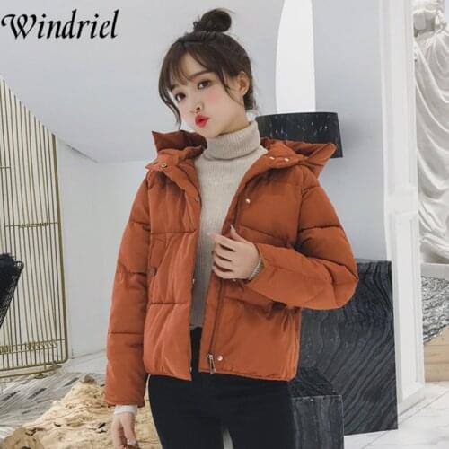 Autumn And Winter Jacket Women Short Female Jacket Hooded Warm Parkas Woman Solid Thickening Padded Clothing S-2XL Windriel