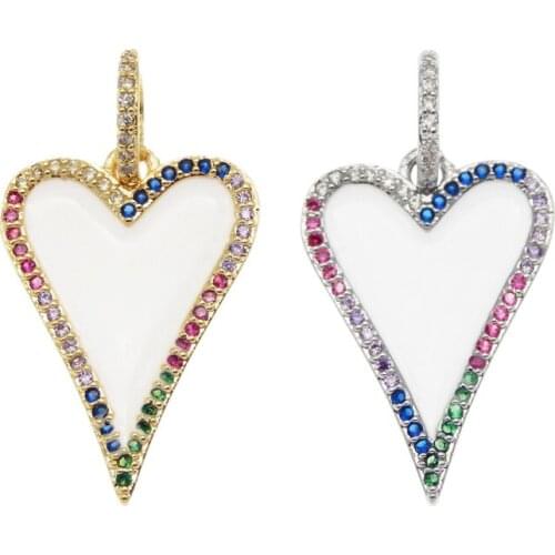 2pcs 24K Gold Color Brass Summer Woman Zircon Enamel White Heart Shape Charms Pendants Earrings Diy Jewelry Findings