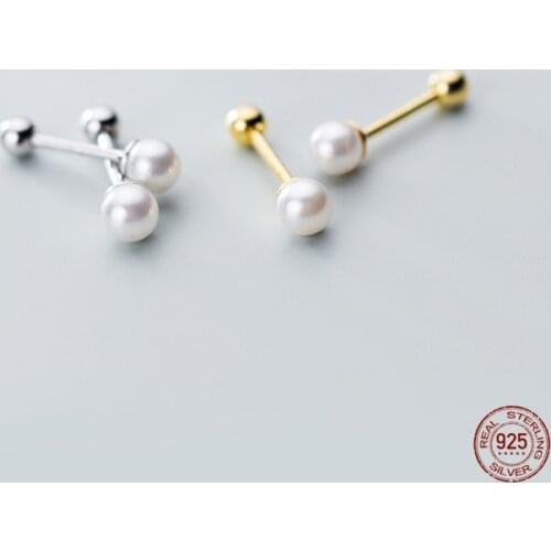 LKO 925 Sterling Silver Mini Minimalism Pearl Beads Screw Stud Earrings For Women OL Daily Party Fine Charm Jewelry Ornaments