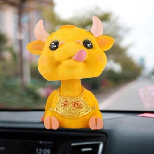 Mini Cute Cartoon Cow Ox Swing Body Toy Home Car Office Desktop Decoration Creative Ornament Doll Micro Landscape