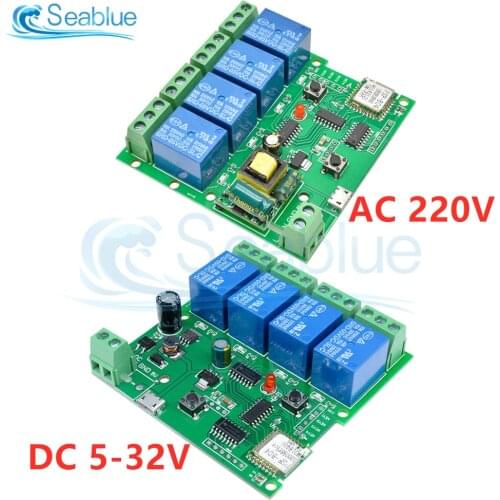 DC 5V-32V AC 220V 4 Channel Wifi Relay Module Wireless Remote Control Switch Jog Self-Lock Phone APP For Smart Home 12V 24V