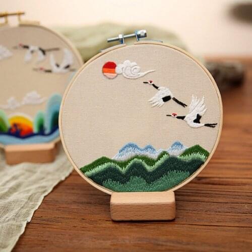 Fairy Crane Embroidery Kit with Embroidery Pattern Landscape Embroidery Set Christmas Gift Home Decor Craft Kit English Manual