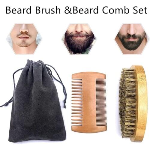 Natural Combs Beard Eco Friendly Shaving Brush Beard Comb Kit For Men Beard Mustache Repair Set Bristle Hair Professional
