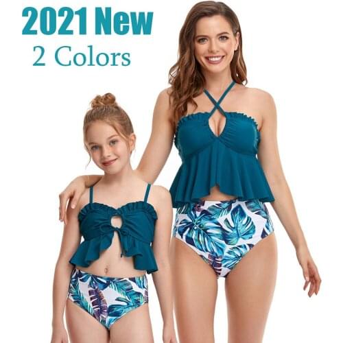 2021 New Bikinis Set Swimsuit Women Girls Swimwear Family Matching Outfits Kids Child Female Swimming Bathing Suits Beachwear
