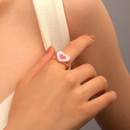 2021New Fashion Double Sweet Heart Ring Alloy Dripping Oil Ring Luxury Spring Jewelry Accessories Trendy Gifts For Girl Friends