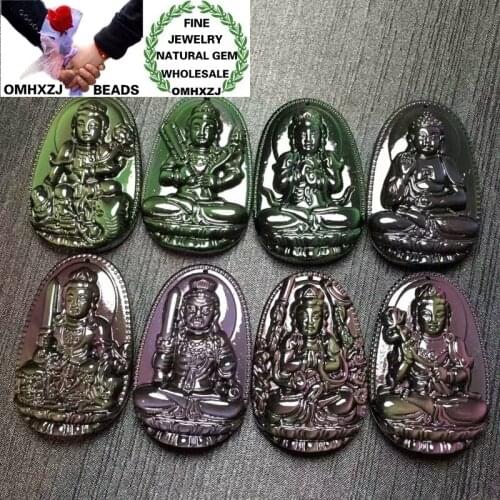 OMHXZJ Wholesale ZB451 European Fashion Birthday Party Wedding Gift Natural Stone Fine Obsidian Zodiac Sign Buddha Pendant Charm
