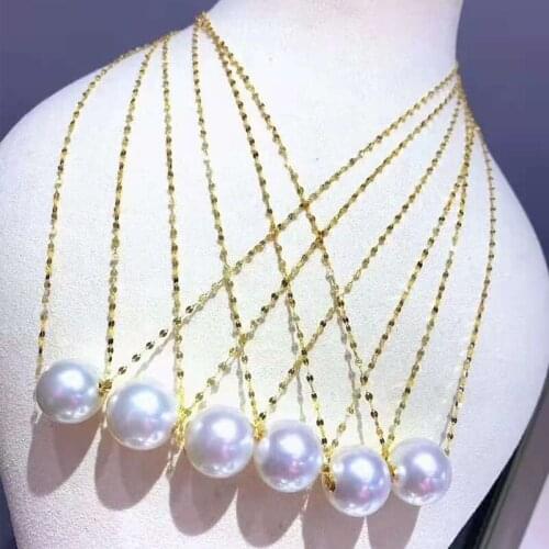 XF800 Genuine 18K Gold Pendant Necklace 11-12mm Natural Freshwater Pearl 100% Pure AU750 Wedding Fine Jewelry for Women D524