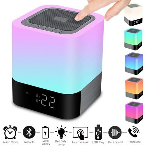 Portable Wireless Bluetooth 4.0 Speaker -Big Sound Heavy Base-RBG Changing Color-Dimmable Warm Light Lamp Alarm Clock-Hand