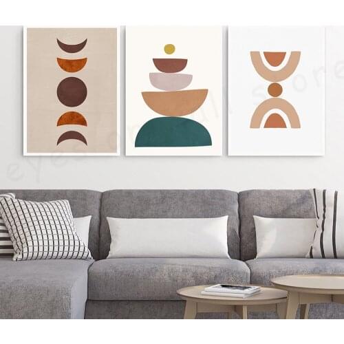 Nordic Boho Moon Print Geometry Abstract Wall Art Half Circle Canvas Poster and For Modern Home Living Room Decoration