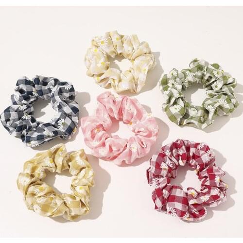 Brand Trendy Daisy Designs Hair Scrunchies Plaid Hair Ties Rubber Summer Fashion Sunflowers Hair Band Schrunchy for Women Girls