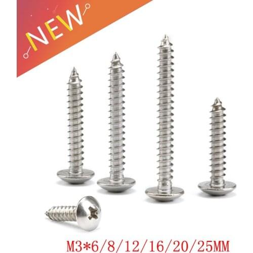 50pcs m3 screw M3*6-25mm Phillips Truss Head (Cross Recessed Mushroom Head) Self-Tapping Screws For Wood Furniture