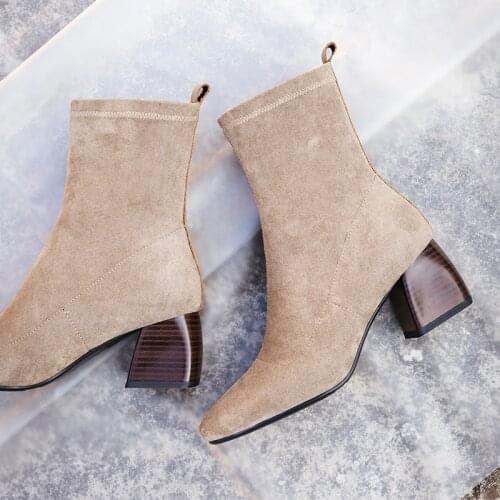 22-26.5cm length big size Women Boots hot sale casual fashion Square head thick with elastic Spring and Autumn Essentials