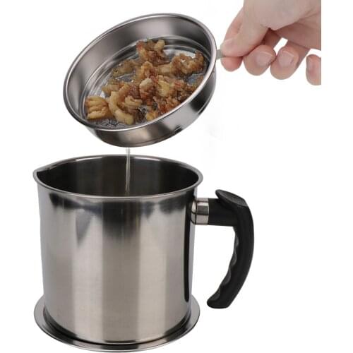 1.3L 304 Stainless Steel Oil Strainer Pot Container Jug With Filter Cooking Oil Separator For Kitchen Household Storage Tank