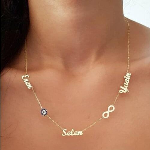 Three Name Infinity Evil Eye Is Silver Necklace