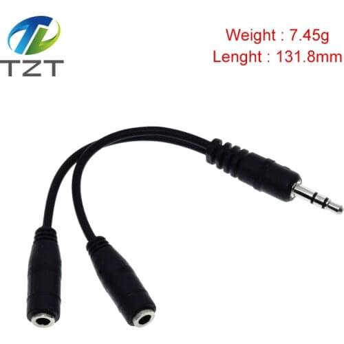 TZT black 3.5mm 1 in 2 couples audio line Earbud Headset Headphone Earphone Splitter For pad Phone Android Mobile MP3 MP4
