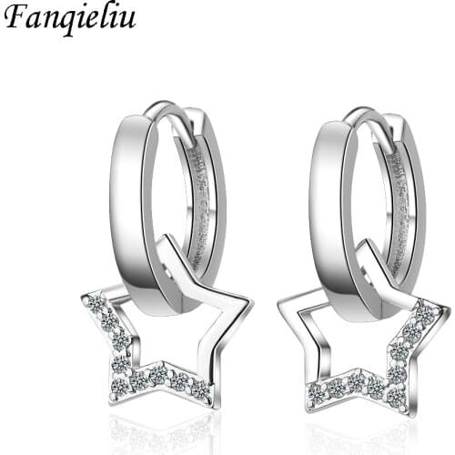Fanqieliu Cute Hoop Earrings With Star Charms Crystal Hoops Girl Gift Jewelry Sterling 925 Silver Earrings For Women FQL20366