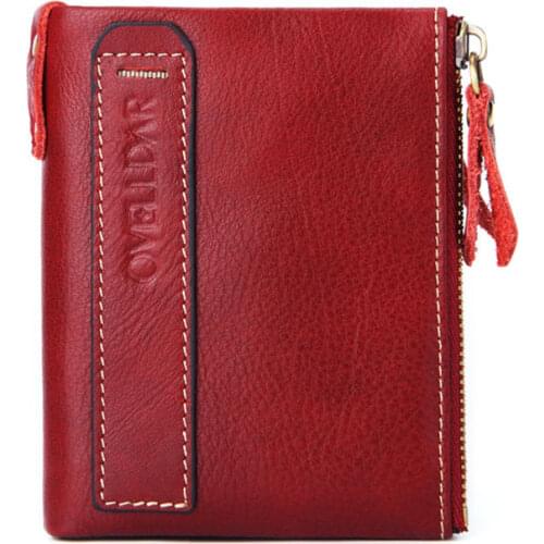 Female Short 100% Genuine Leather Wallet Women Zipper Wallet RFID Blocking Vertical Business ID Credit Card Holder Woman Purse