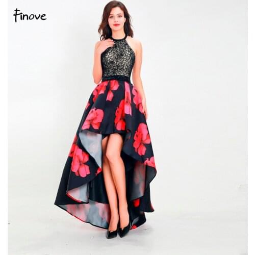 Finove 2020 Prom Dresses New Arrivals Chic Asymmetrical Print Flower Luxury Crystals Rose Sexy Halter Backless Party Women Gowns