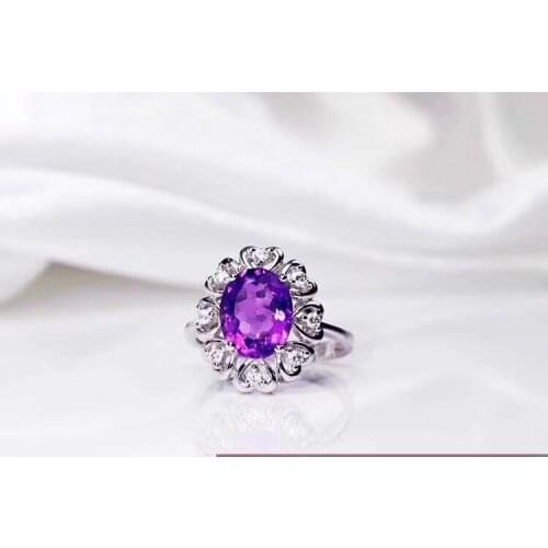 Big size purple color Amethyst gemstone ring for women silver ring natural gem 925 sterling silver birthday gift Aquarious Feb