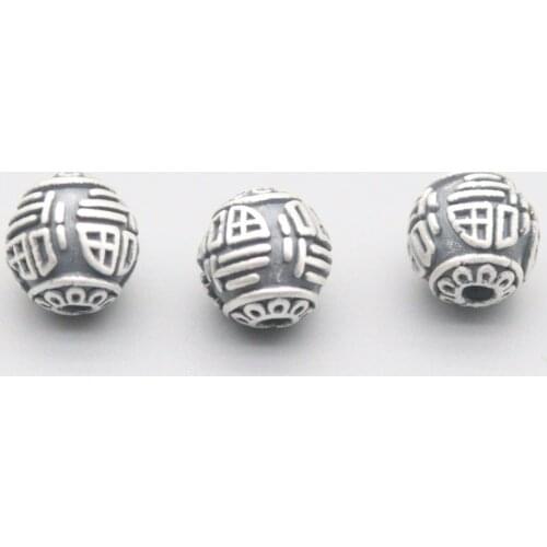 1pcs Genuine 999 Fine Silver Fu Charactor on the Round Bead Pendant DIY Jewelry Blessing 11mm