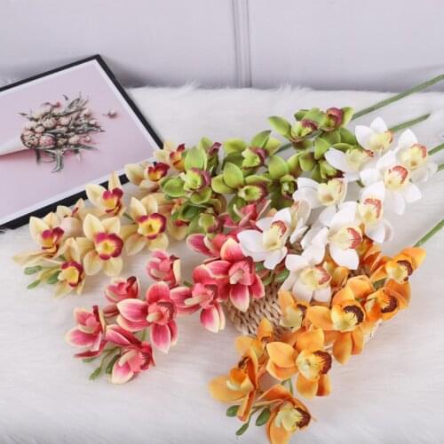 10heads Cymbidium Dancing Orchid Artificial Flowers Home Living Room Floral Arrangement Decor Wedding Party Plant Wall Material
