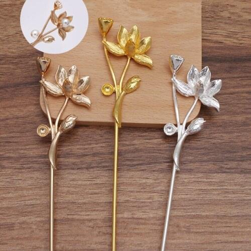 10pcs 72x40mm Lotus Flowers Hair Sticks Metal Brass Hairpin Bridal Headdress DIY Accessories For Jewelry Making